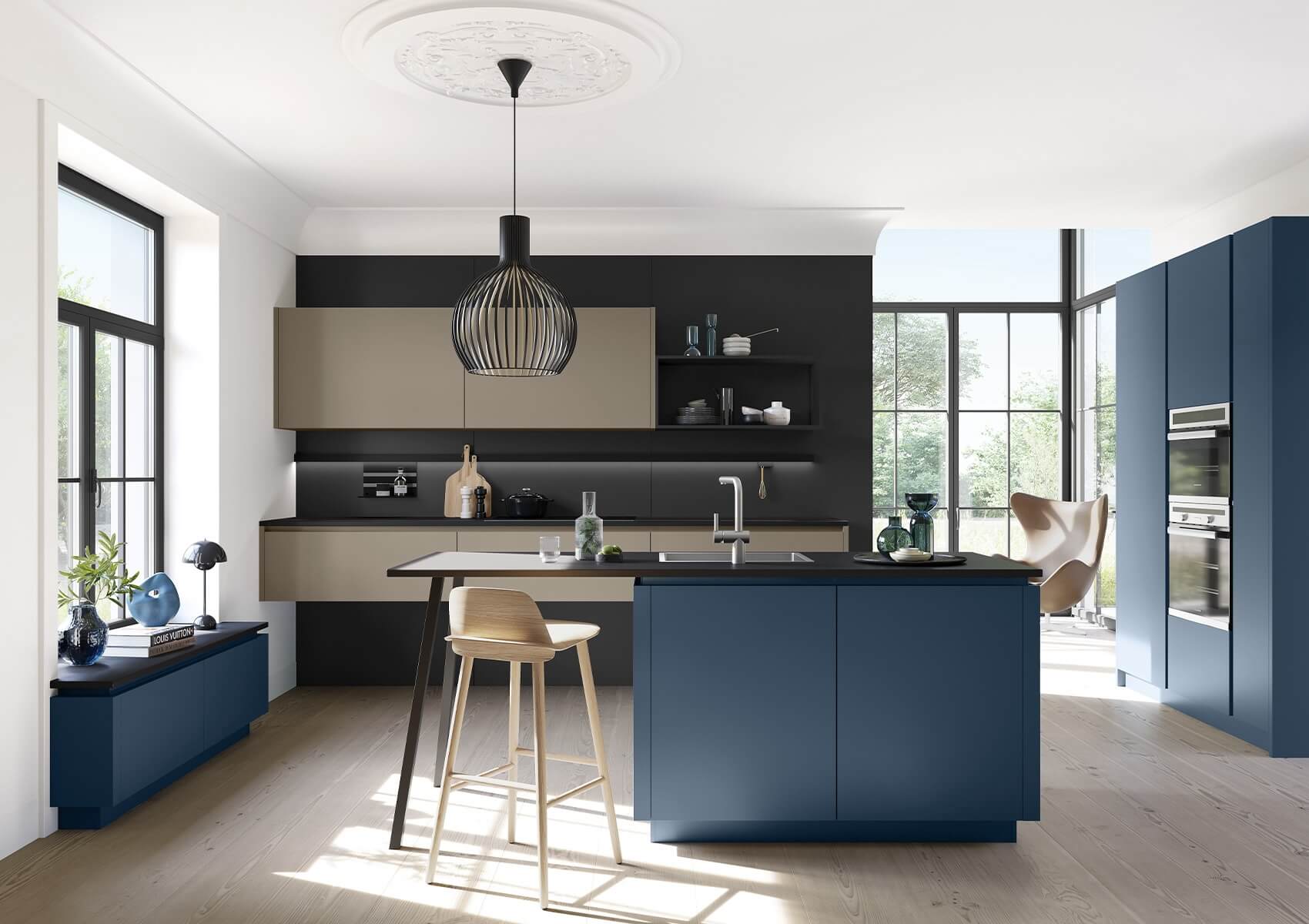 Häcker Porto Inselküche Blau modern