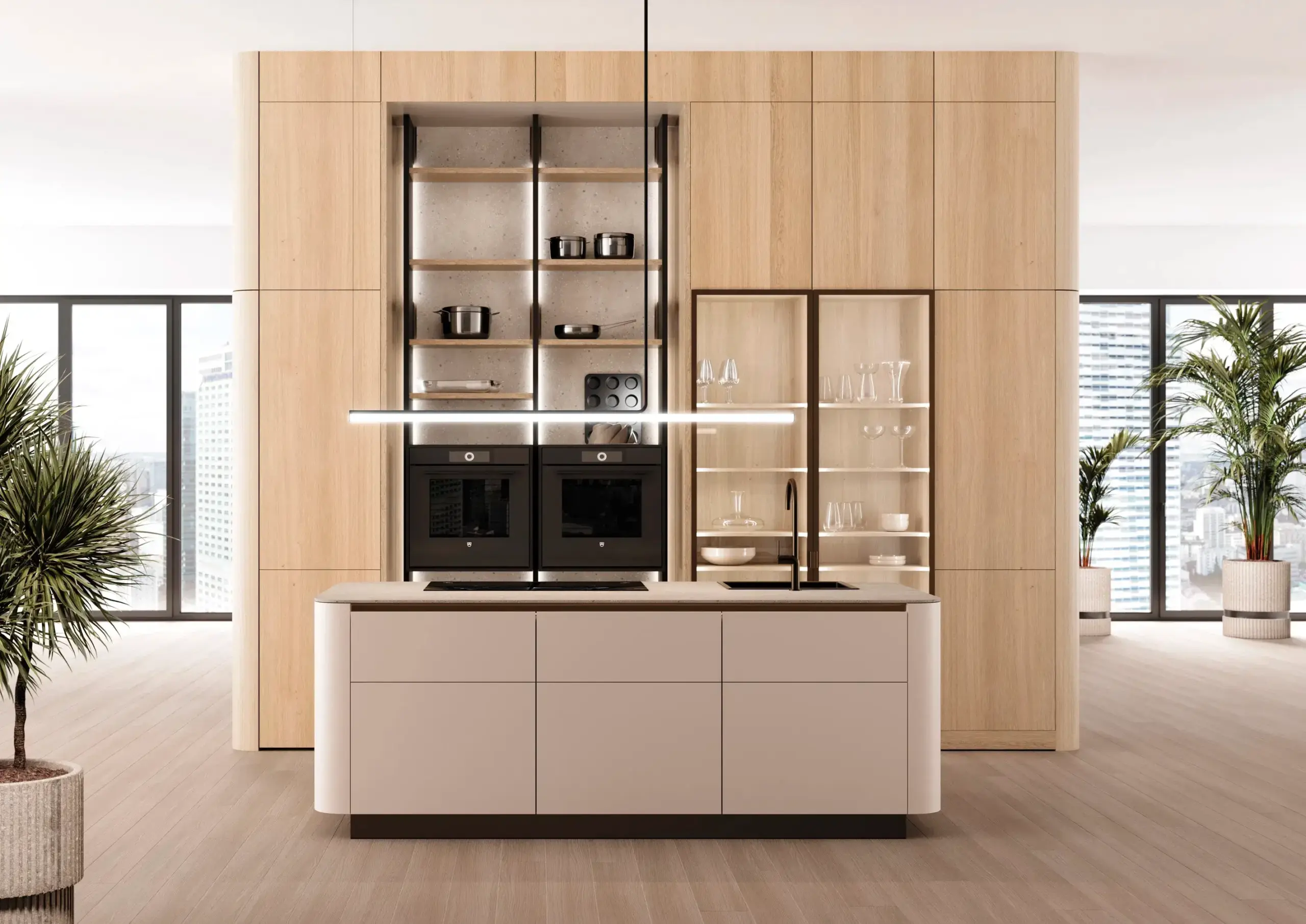 LEICHT Kuechen Leicht-Designkueche-Champagner-Rundwangen-grifflos