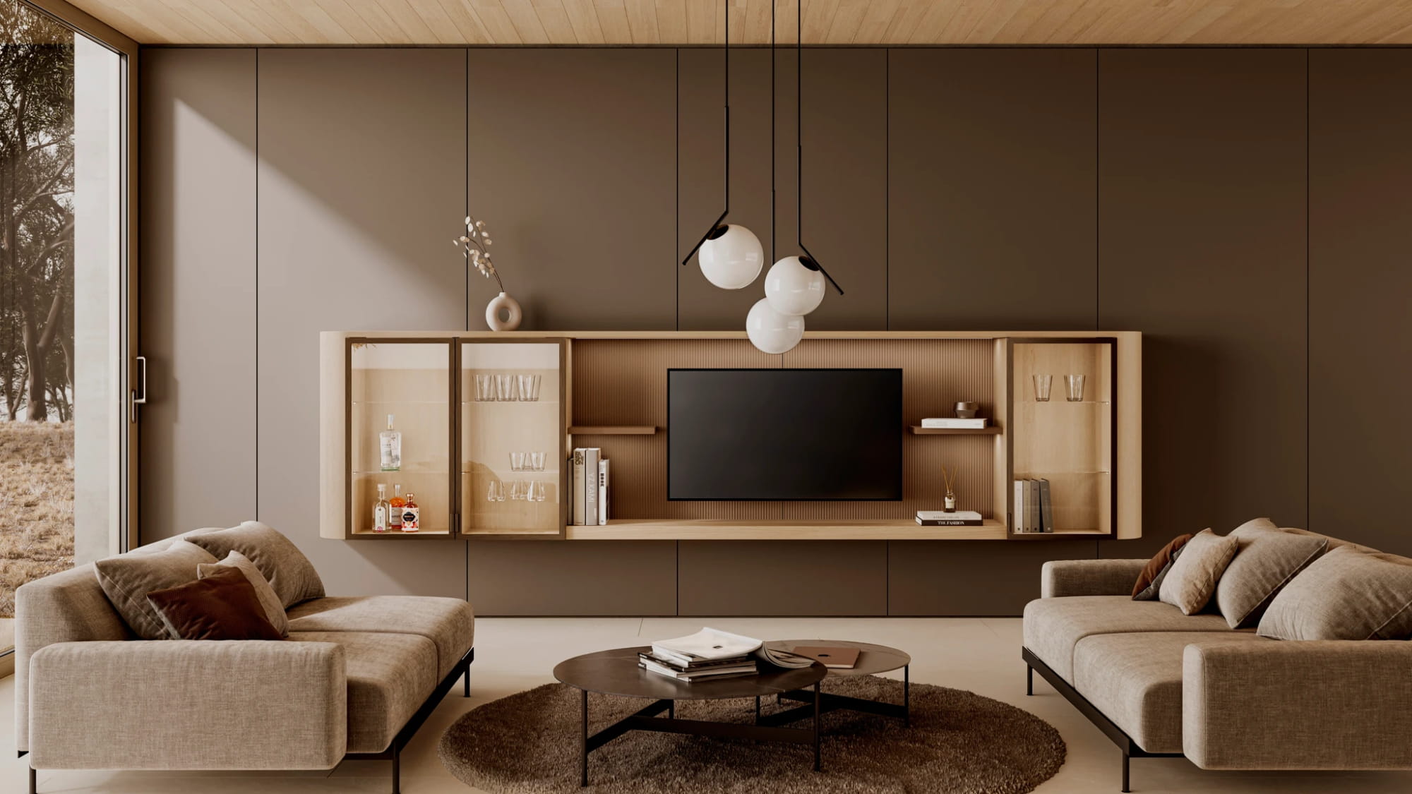 LEICHT Living Wohnbereich mit Lowboard und Wandregal